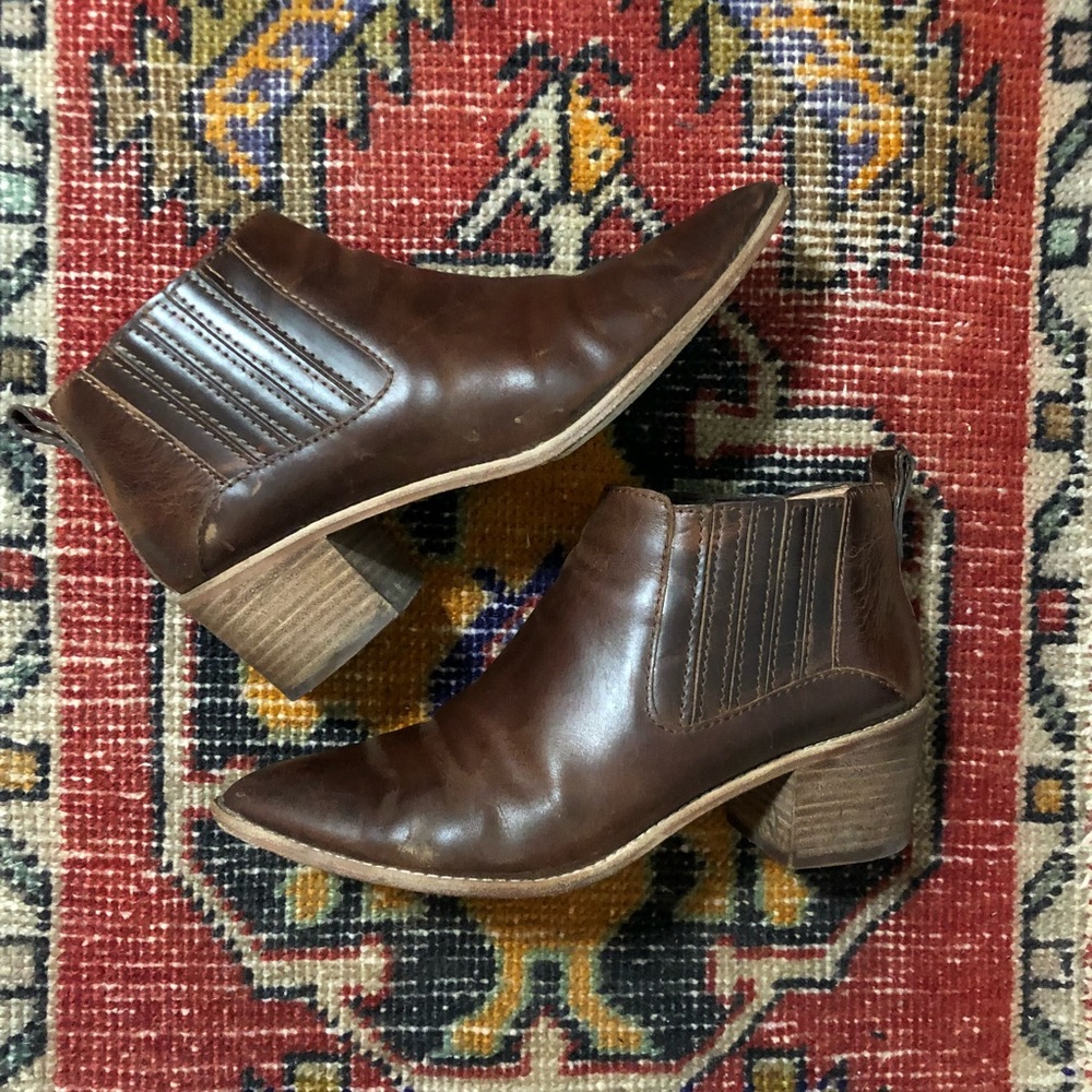 Brown Leather Madewell Ankle Booties Pointy Toe